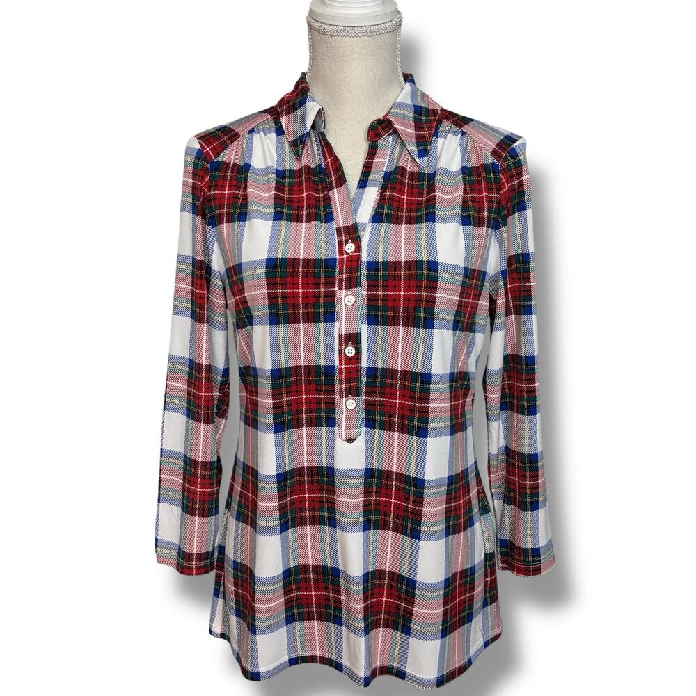 Charter Club White, Red & Blue Plaid Top Size Medium